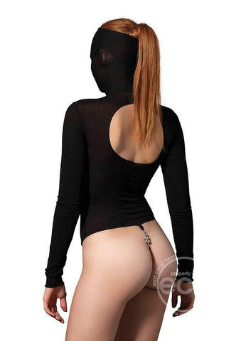 Leg Avenue Opaque Masked Bodysuit with Stimulating Beaded G-String - O/S - Black