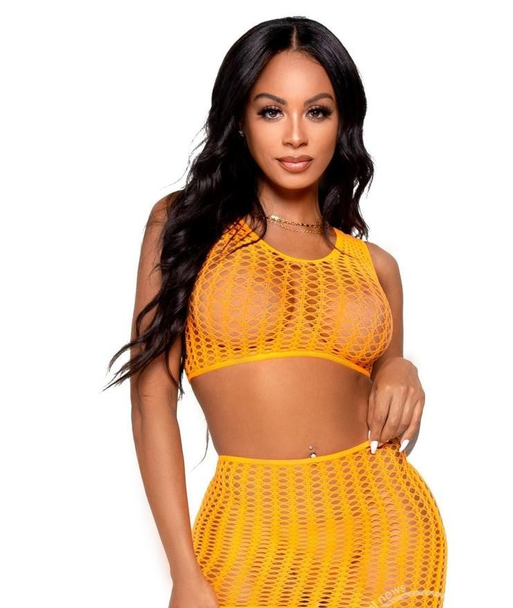 Crochet Net Tank Crop Top and Mini Skirt (2 pieces) - O/S