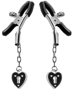 Charmed Heart Padlock Nipple Clamps - Black